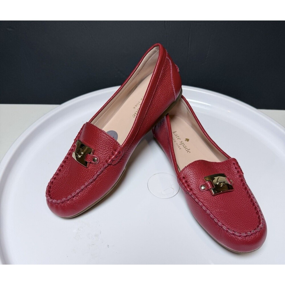Kate Spade Carmen Loafers Womens 7B Red Pebbled Leather Driving Shoes NWOT